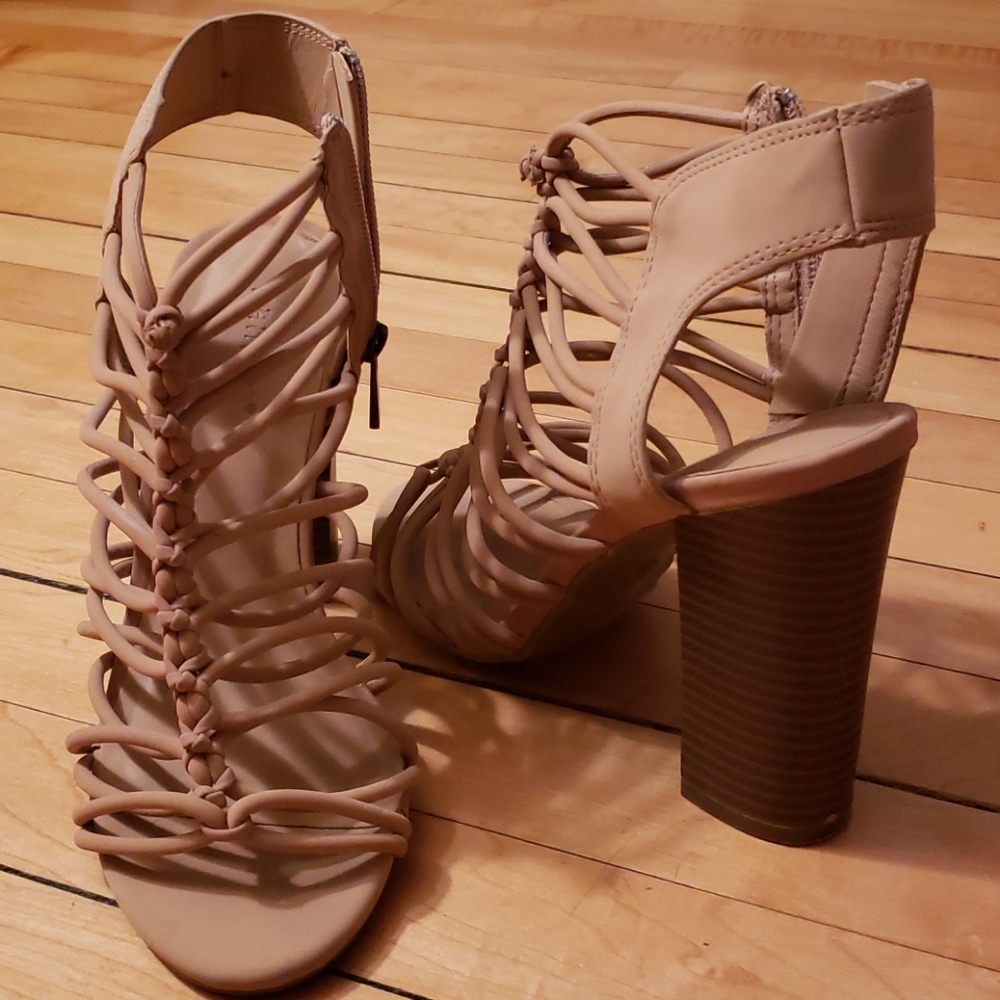 Strappy bamboo heels